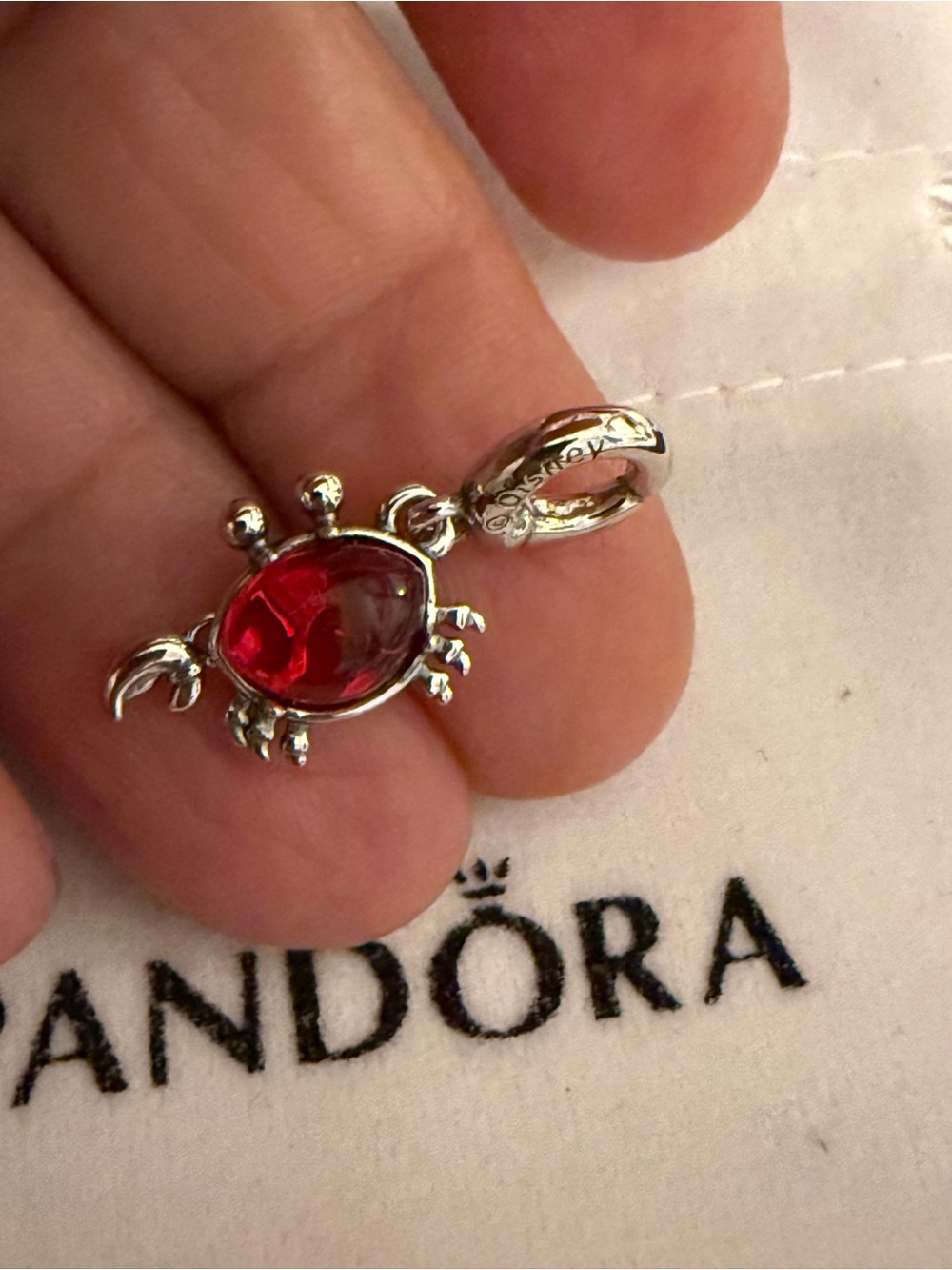 Disney Red Crystal Crab Necklace Charm - Silver Tone
